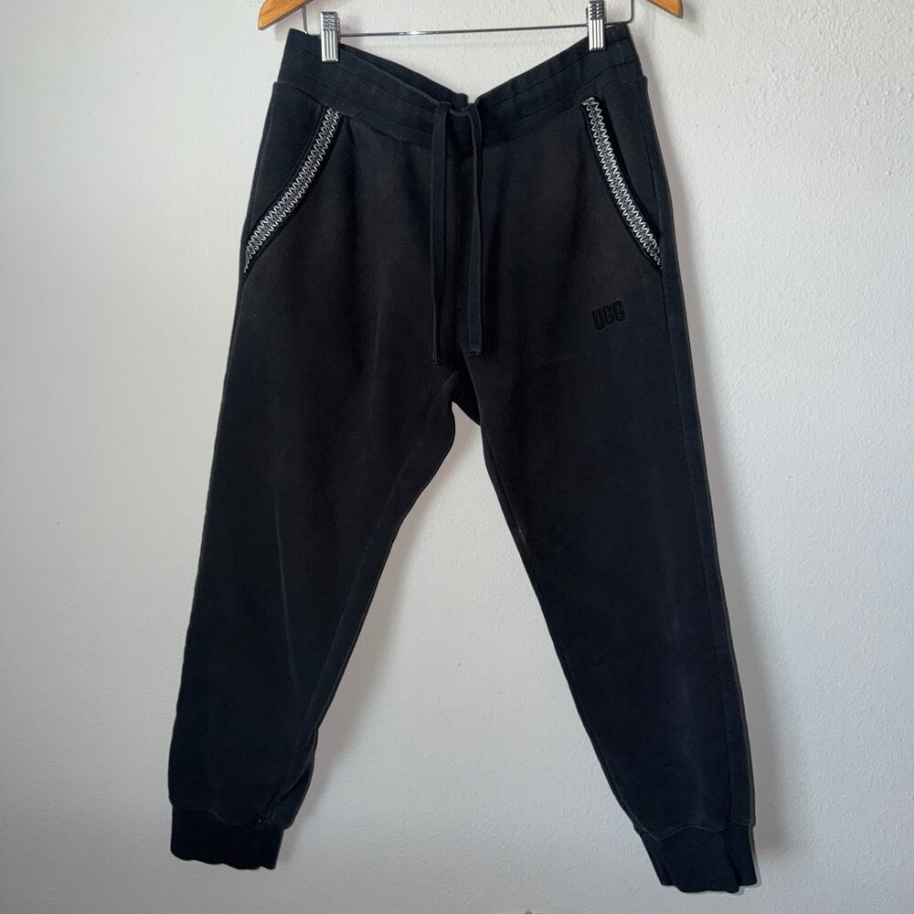 UGG Black Tasman Whipstitch Jogger Sweatpants Women’s L Fleece Embroidered